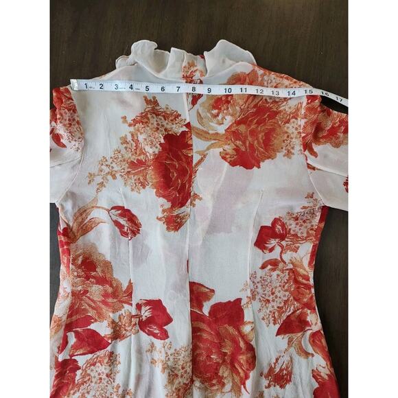 Kay Unger Women's Silk Chiffon Floral Ruffles Cardigan Petites 2 - Picture 6 of 8